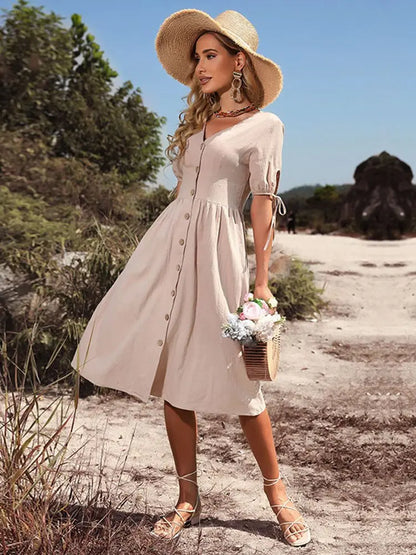 V-neck Cotton Spring/Summer Dress - Annelies