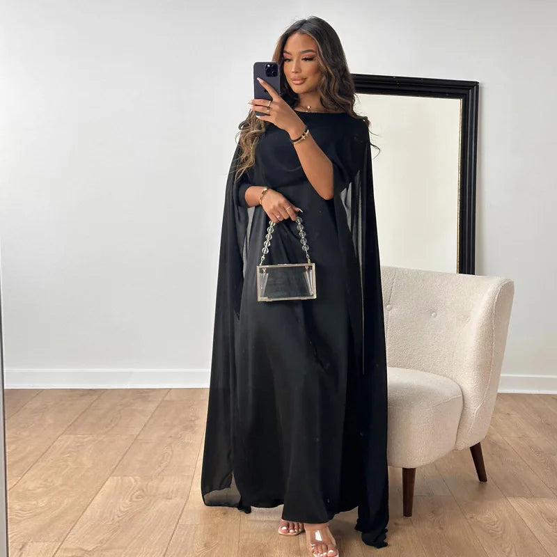 Luxe Maxi Evening Dress for Ladies with Cape Sleeves