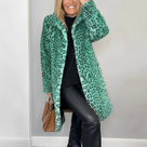 Elegante abrigo largo de invierno para mujer con estampado de leopardo y cuello grande