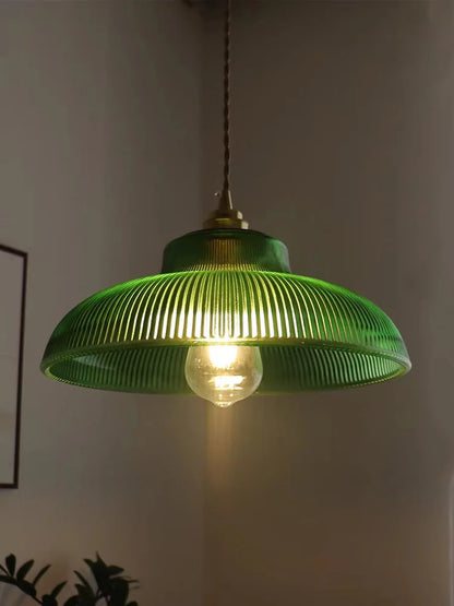 Lámpara colgante LED vintage de vidrio verde – Elegante y sostenible