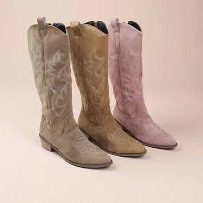 Embroidered Western Cowboy Boots with Low Heel for Women