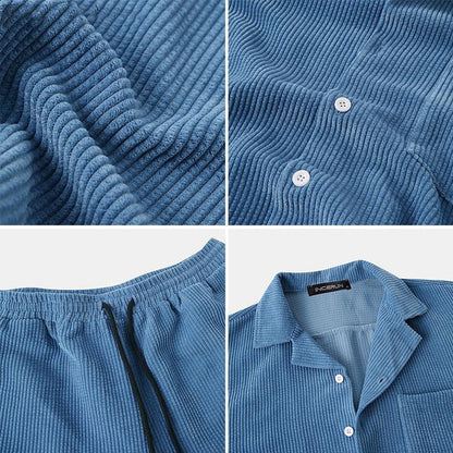 Ribbed Summer Clothing Set for Men - Shorts with Polo Shirt