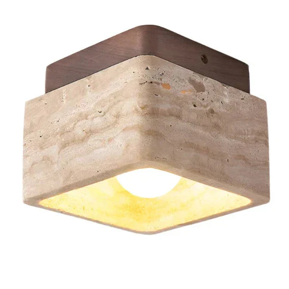 Nordic LED Ceiling Lamp made of Travertine Stone and Wood
