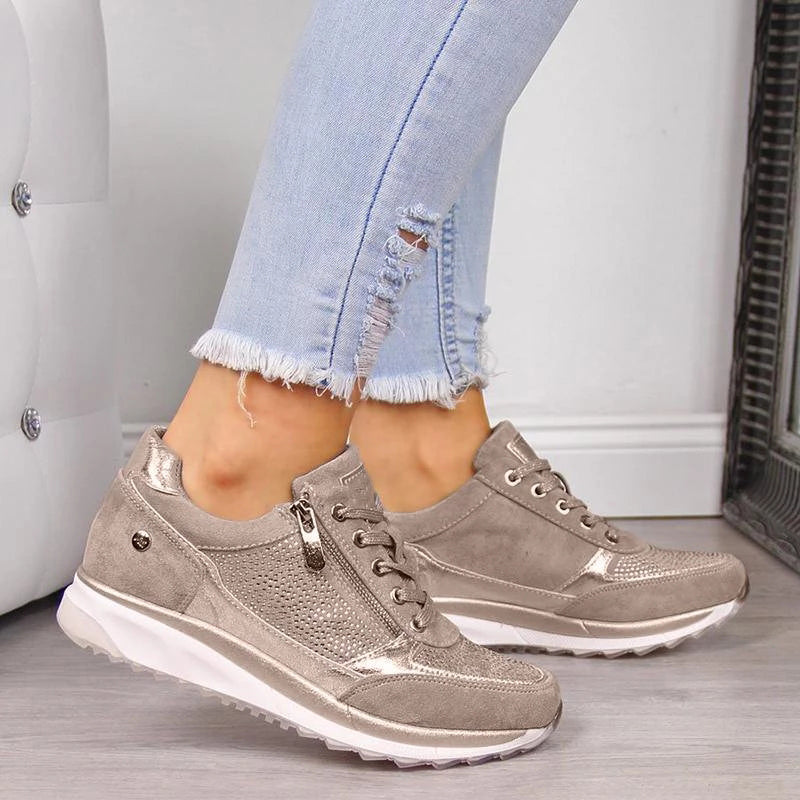 Comfortable Ladies' Sneakers with Zip and Lace Closure