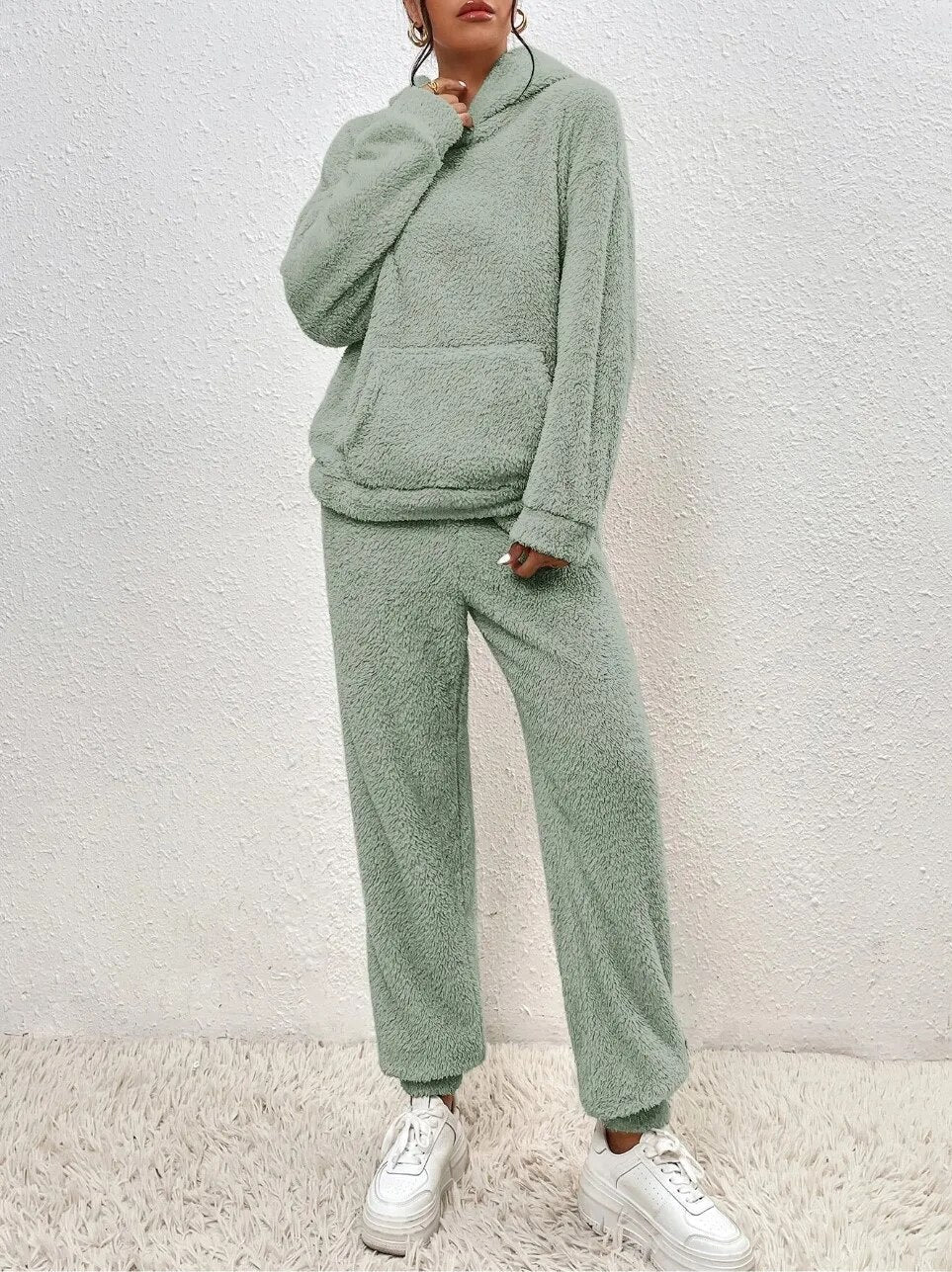 Cuddly teddy loungewear with hood for women - Sandy