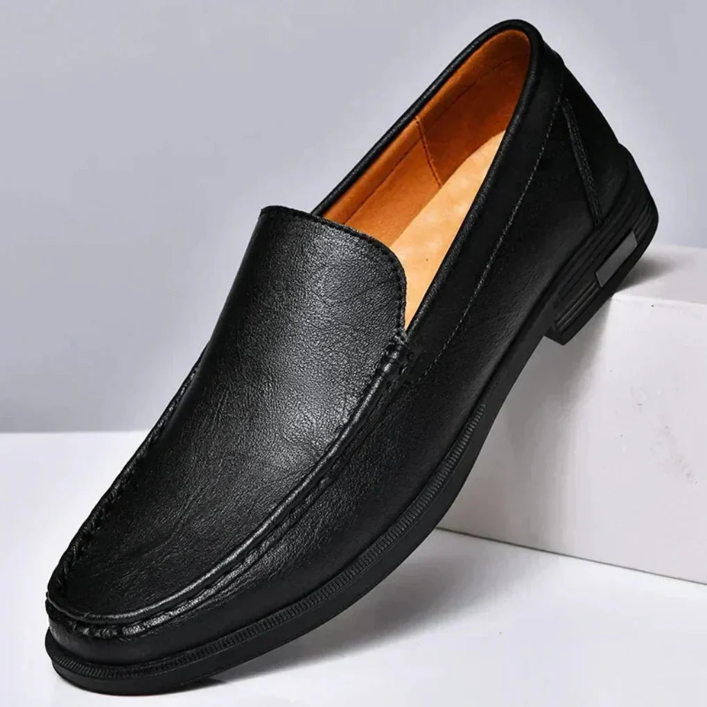 Hand-stitched leather slip-on moccasins