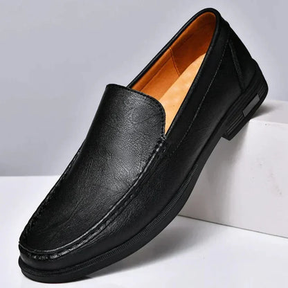 Hand-stitched leather slip-on moccasins