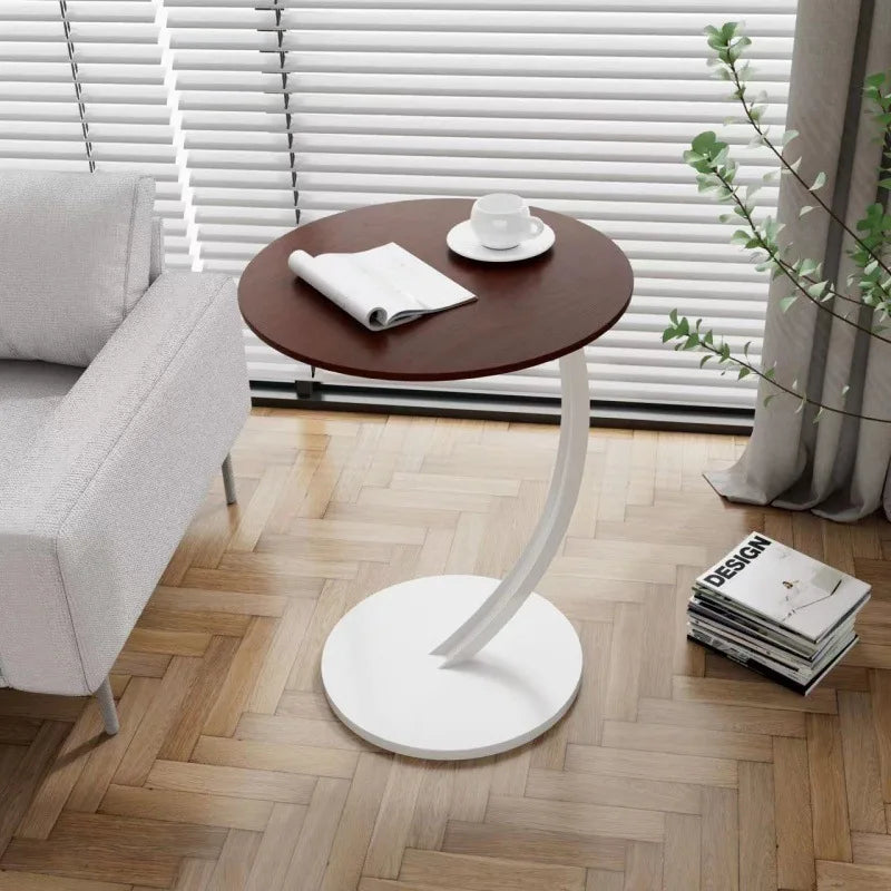 Tavolino rotondo compatto per soggiorno e camera da letto, con struttura stabile