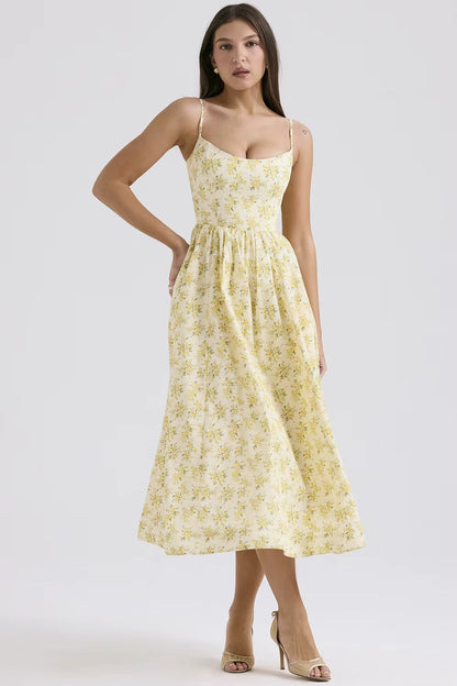 Vintage-Sommerkleid mit eleganter A-Linie und eckigem Ausschnitt