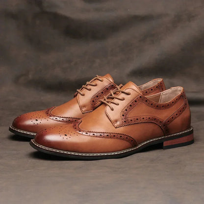 Leather Wingtip Brogue Oxford Lace-Up Shoes