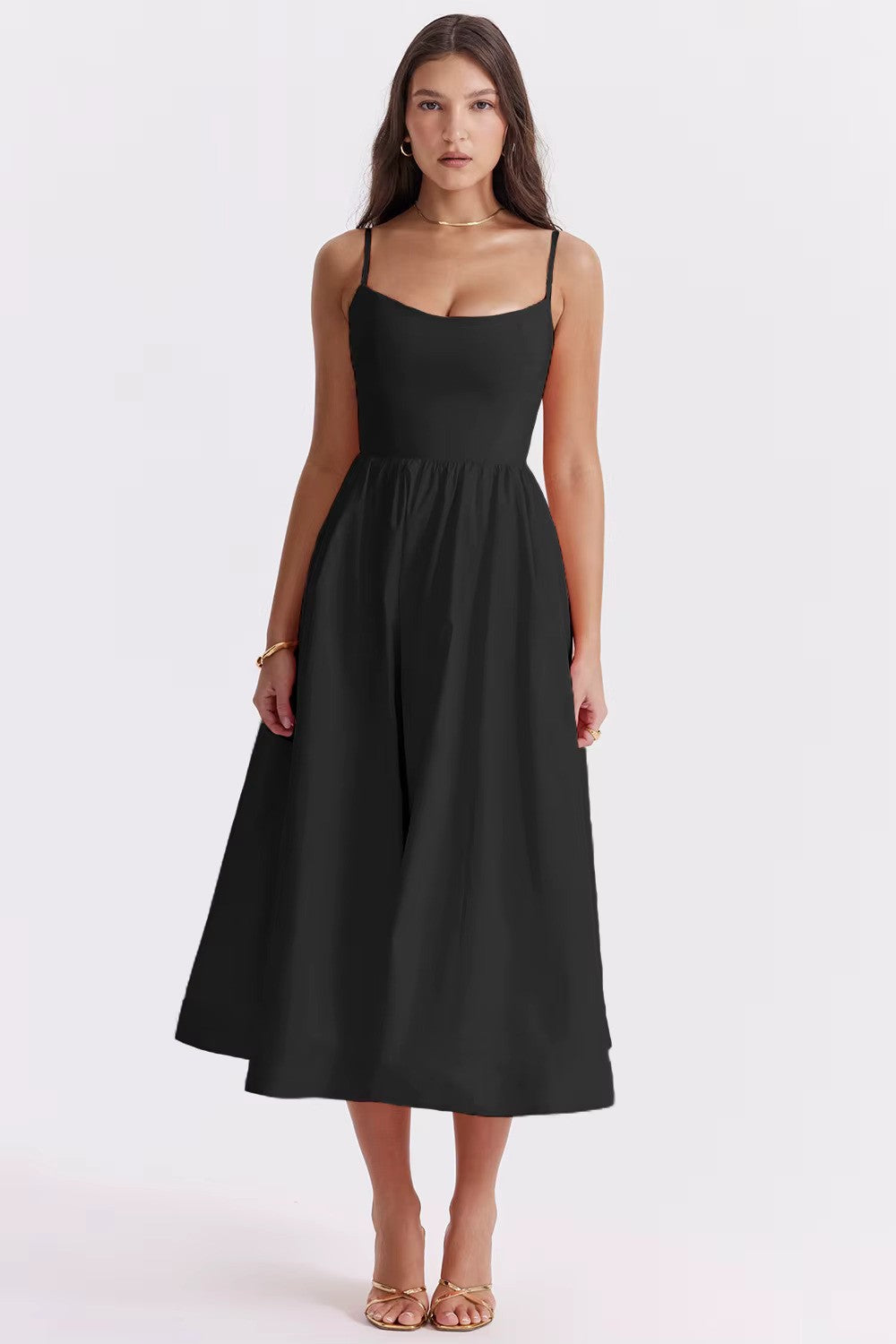 Vintage-Sommerkleid mit eleganter A-Linie und eckigem Ausschnitt