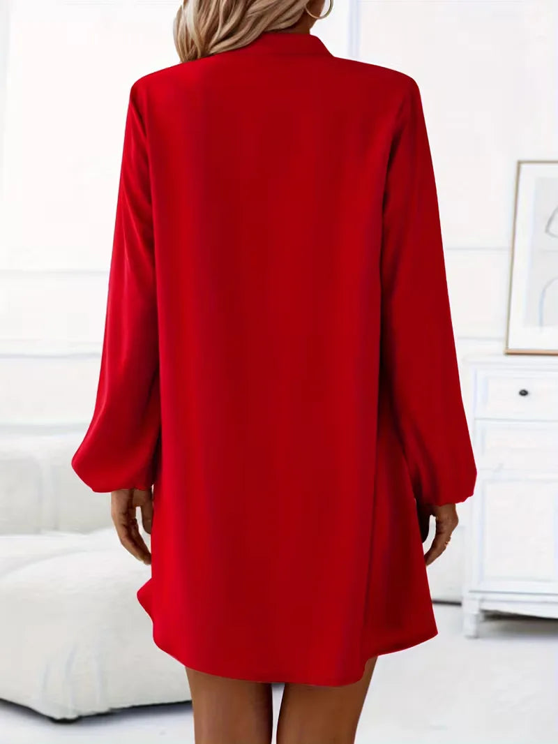 Shirt dress with V-neck and long sleeves