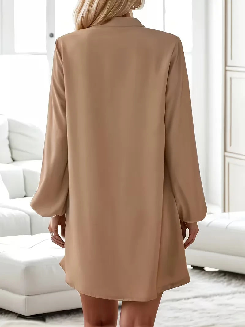 Shirt dress with V-neck and long sleeves