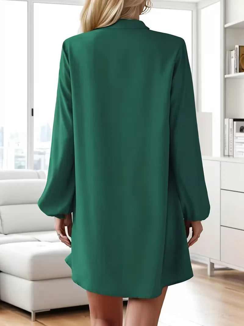 Shirt dress with V-neck and long sleeves