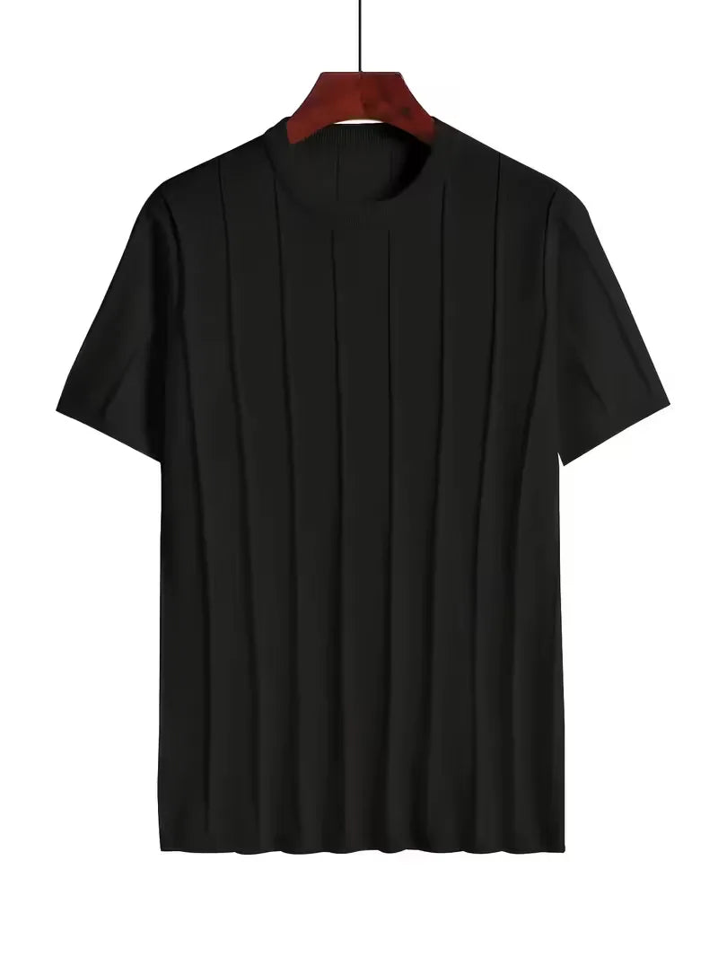 Short Sleeve Jumper with Vertical Rib Structure