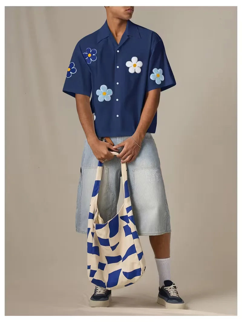 Short Sleeve Shirt with Flowers