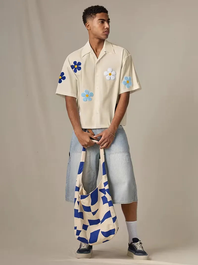 Short Sleeve Shirt with Flowers