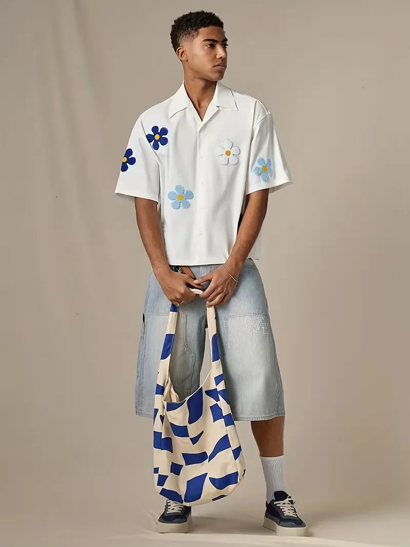 Short Sleeve Shirt with Flowers