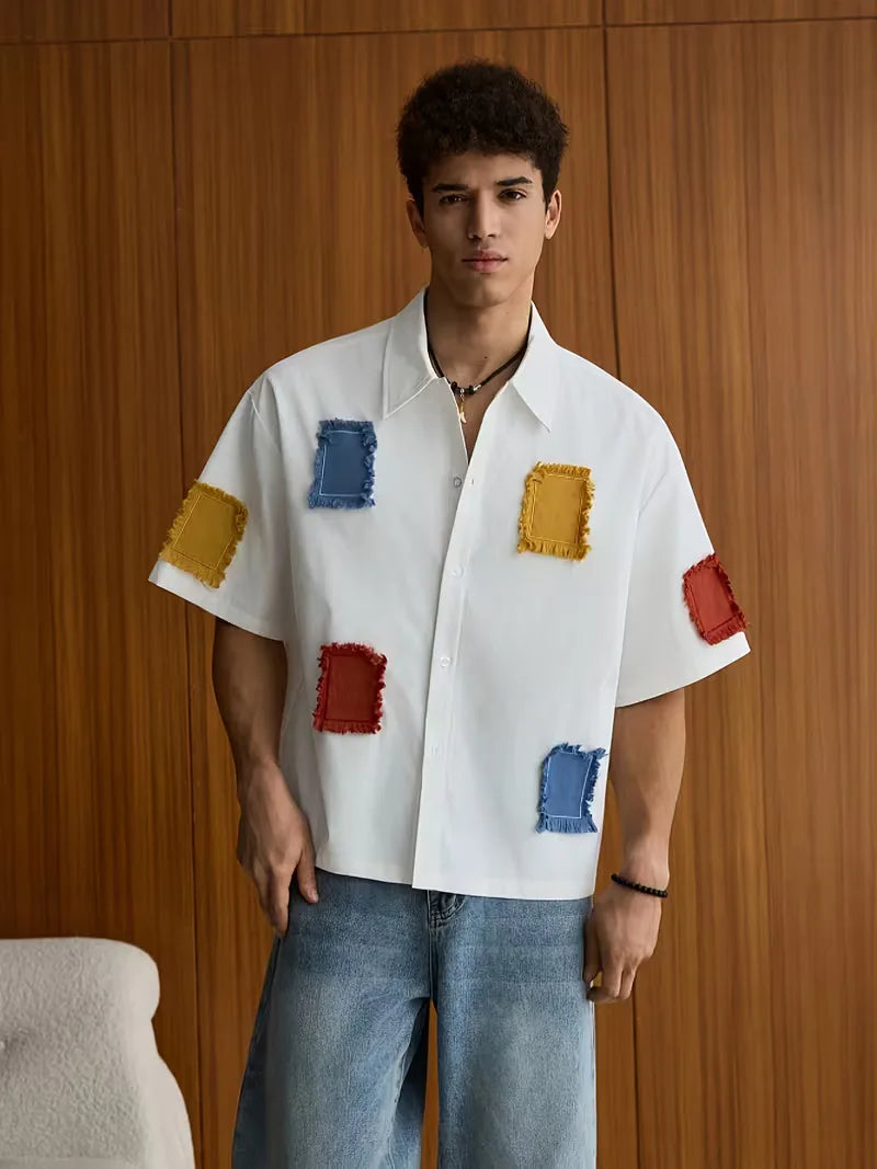 Short Sleeve Shirt with Patchwork