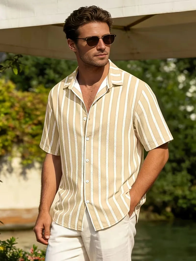 Short Sleeve Shirt with Vertical Stripes