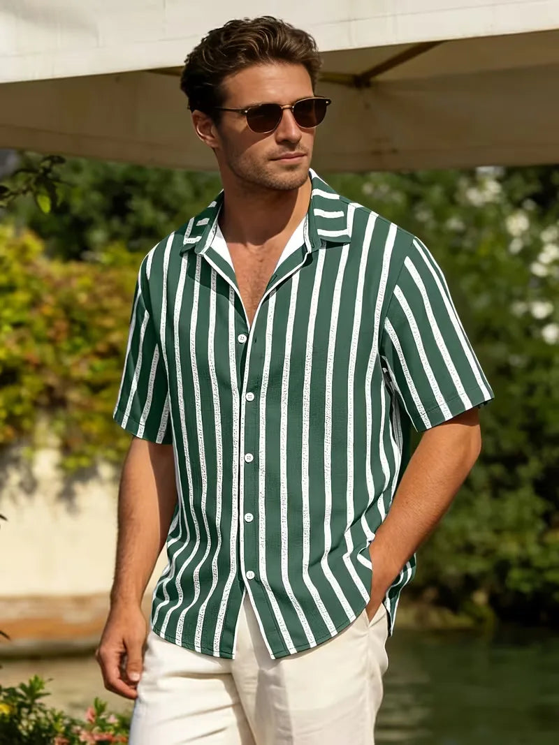 Short Sleeve Shirt with Vertical Stripes