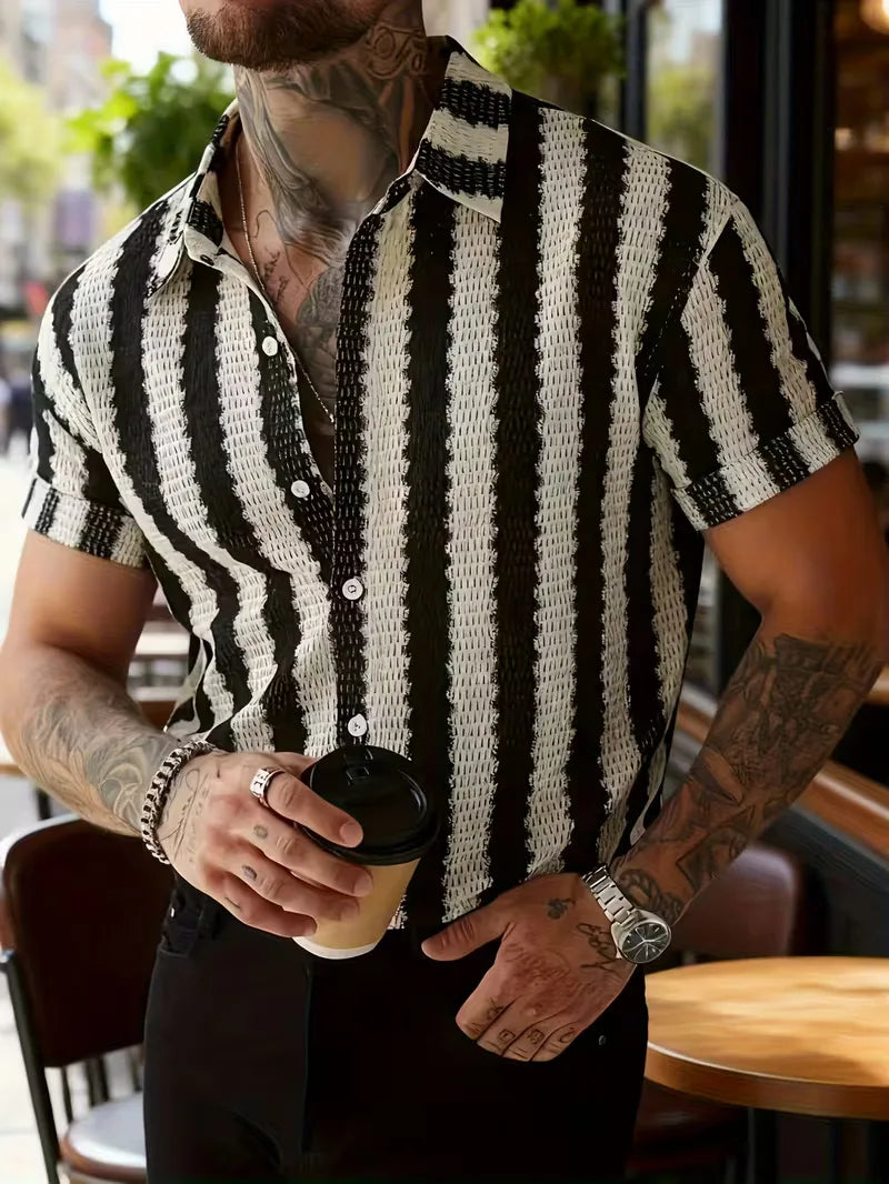 Short Sleeve Shirt with Vertical Stripes