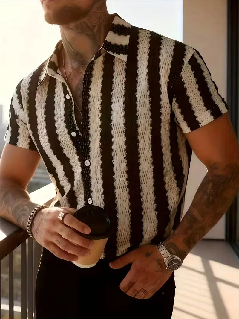 Short Sleeve Shirt with Vertical Stripes