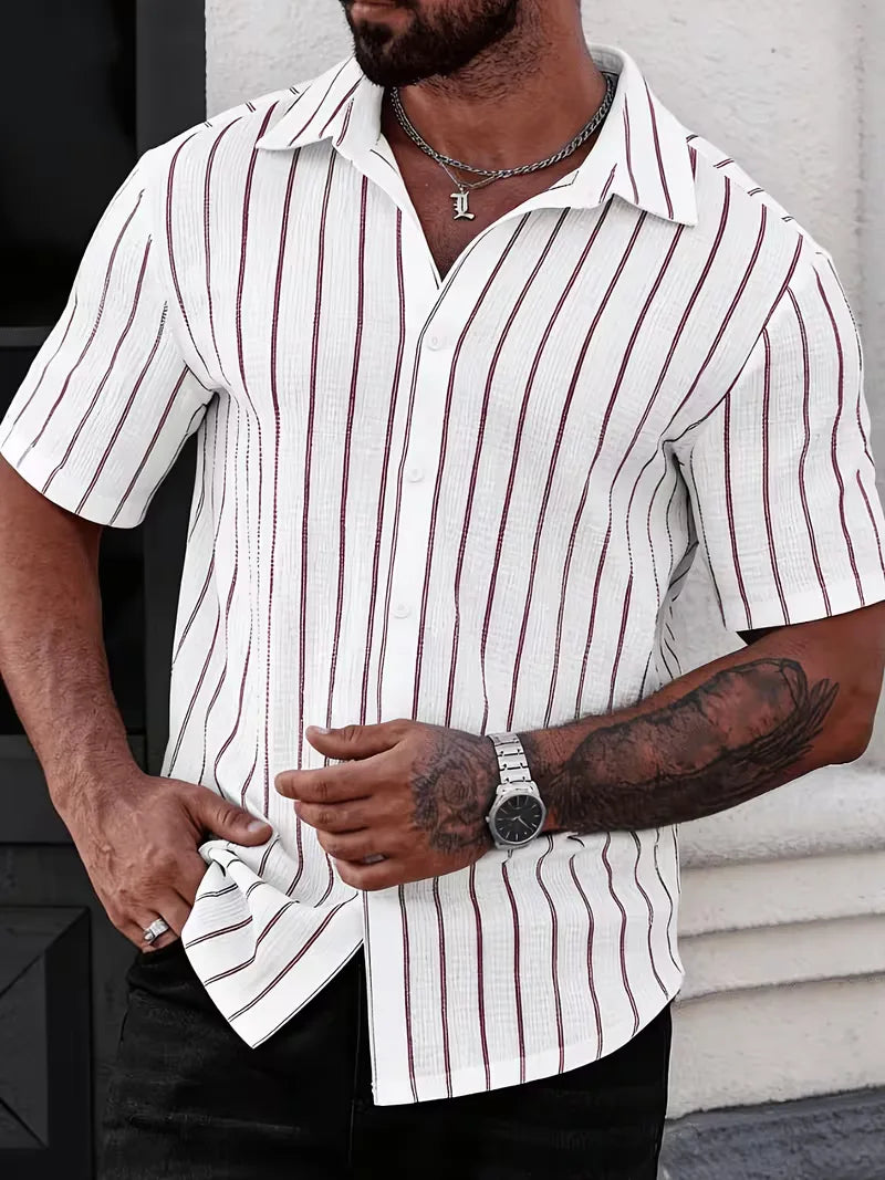 Short Sleeve Shirt with Vertical Stripes