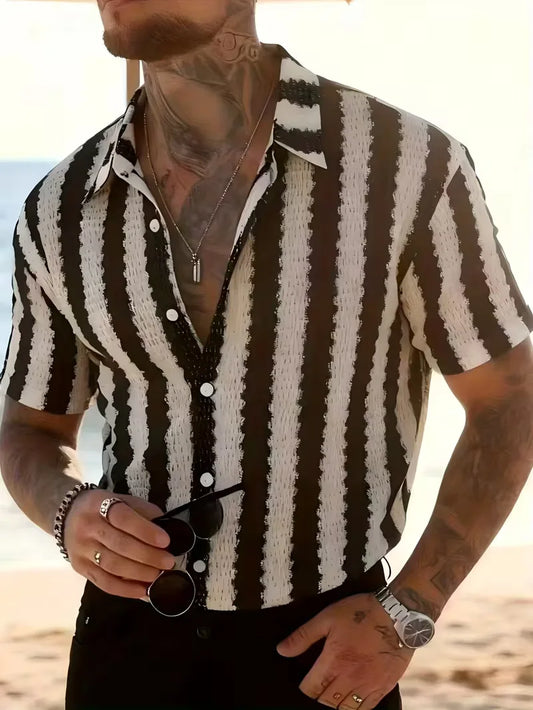 Short Sleeve Shirt with Vertical Stripes
