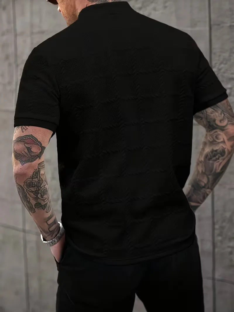 Short-sleeved T-shirt with stand-up collar
