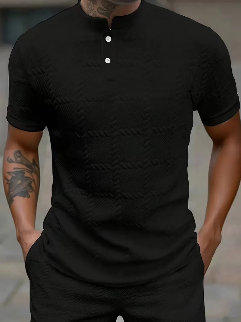 Short-sleeved T-shirt with stand-up collar