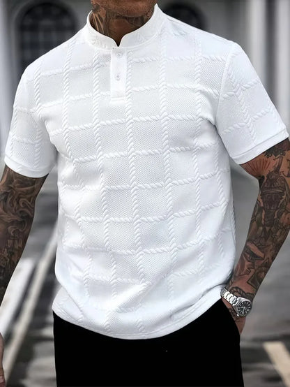 Short-sleeved T-shirt with stand-up collar