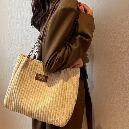 Shoulder Bag with Ribbed Texture