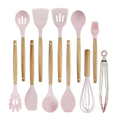 Non-Stick Silicone Cookware Set - Wooden Handles - Durable and Functional
