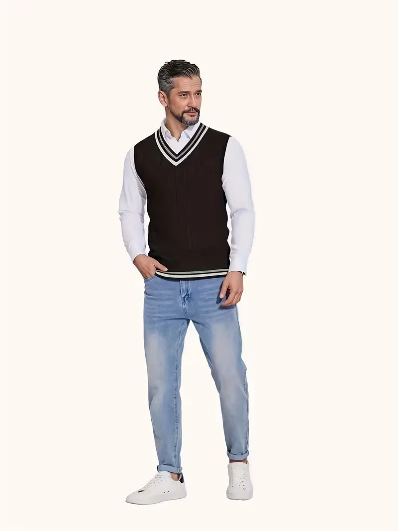Sleeveless Knitted Waistcoat with V-Neck