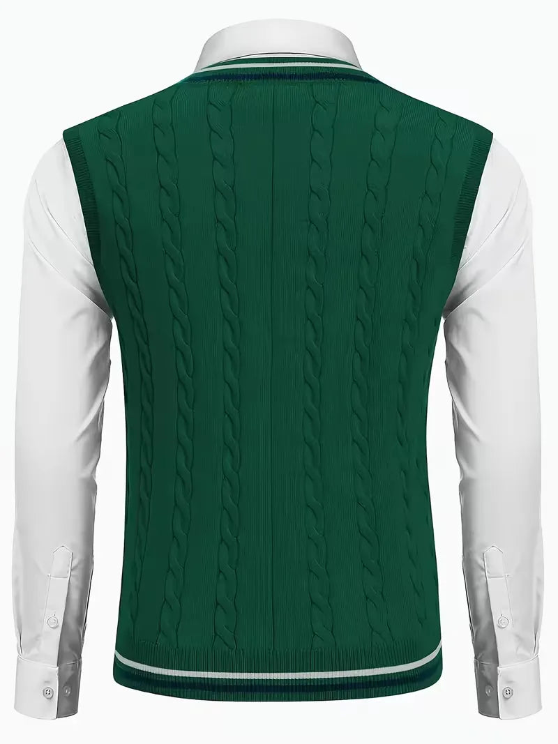 Sleeveless Knitted Waistcoat with V-Neck