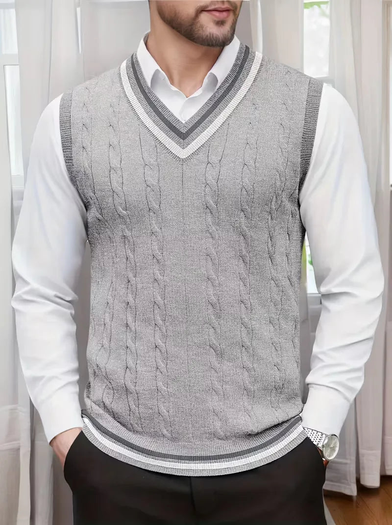 Sleeveless Knitted Waistcoat with V-Neck