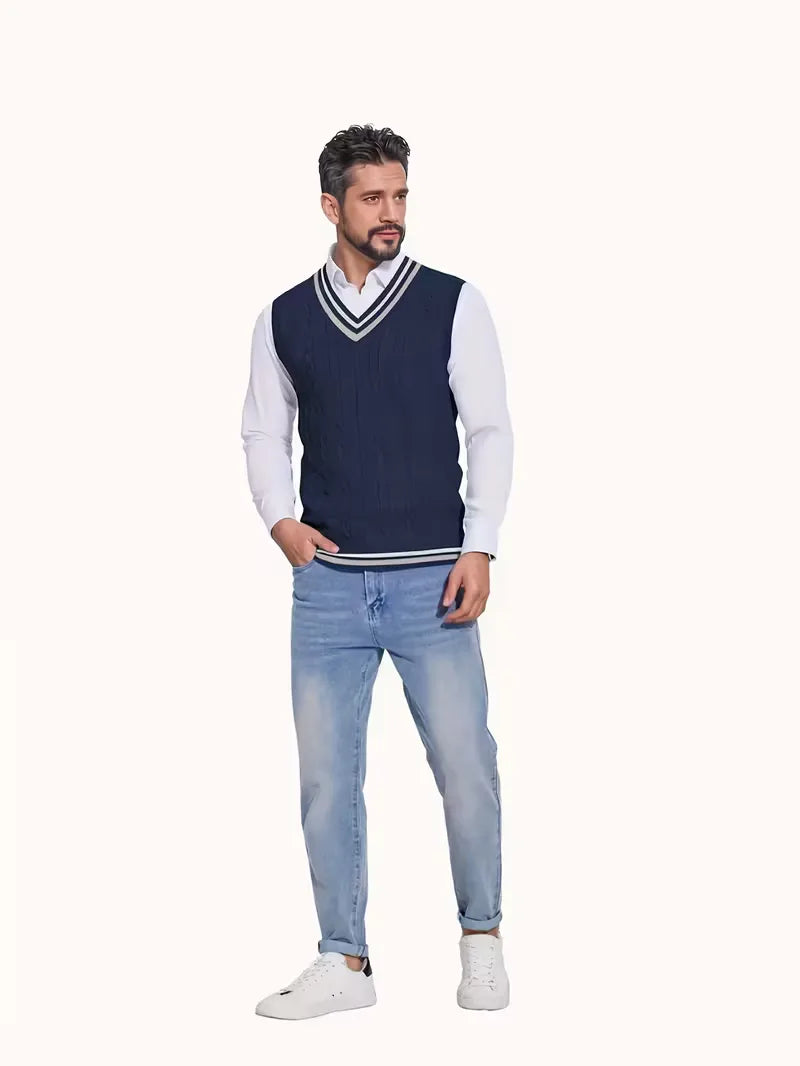 Sleeveless Knitted Waistcoat with V-Neck