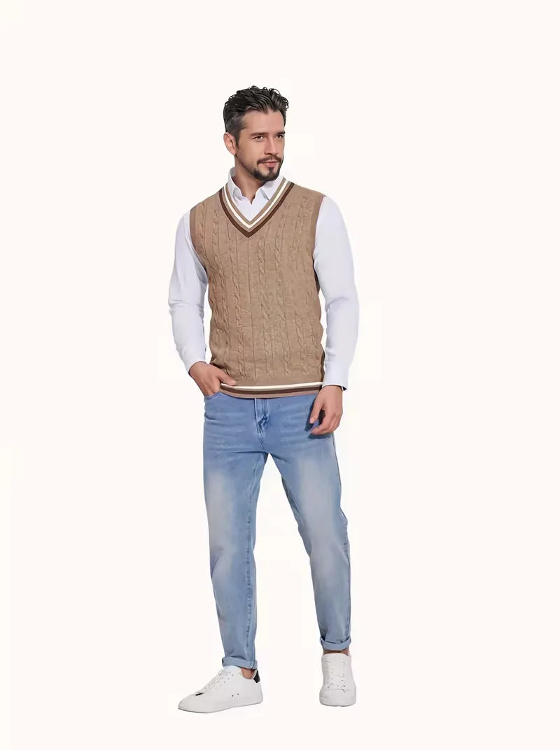 Sleeveless Knitted Waistcoat with V-Neck