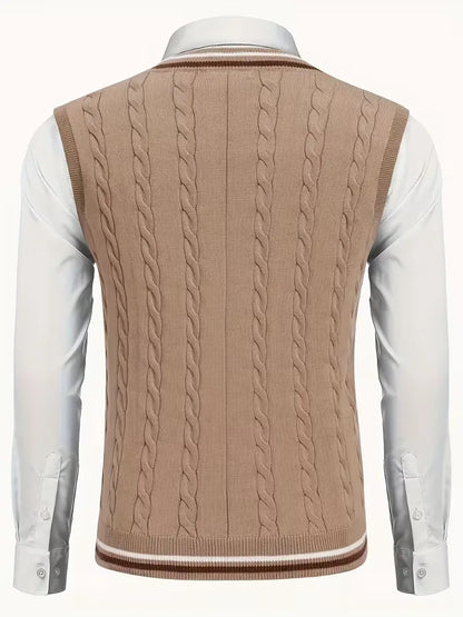 Sleeveless Knitted Waistcoat with V-Neck