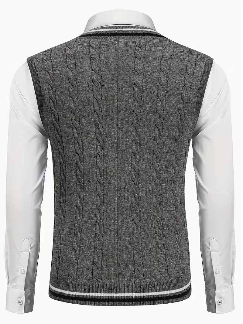 Sleeveless Knitted Waistcoat with V-Neck