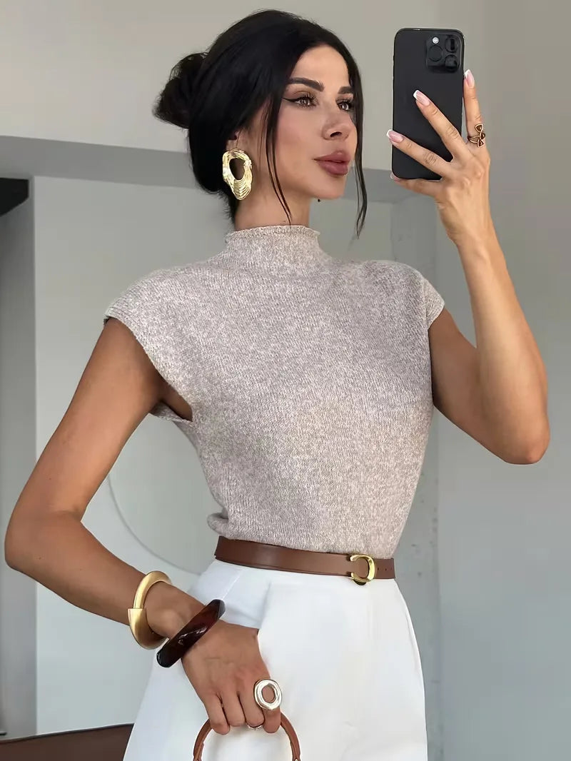 Sleeveless Vest with Mock Neck