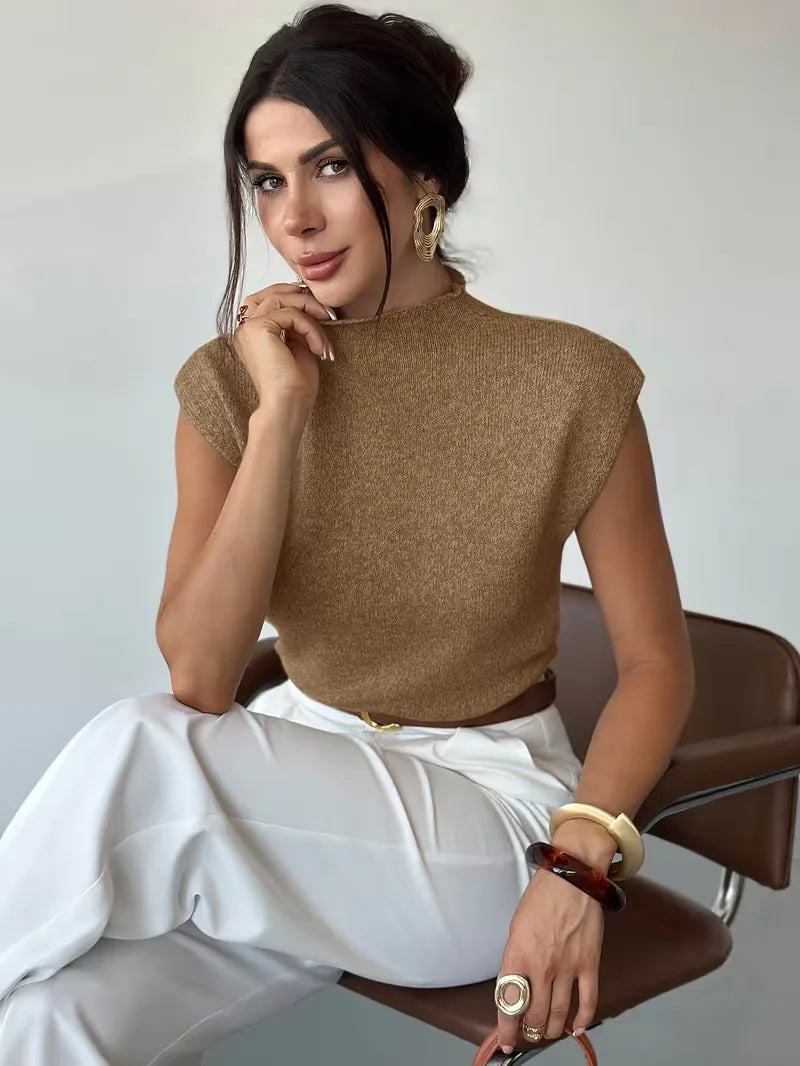 Sleeveless Vest with Mock Neck