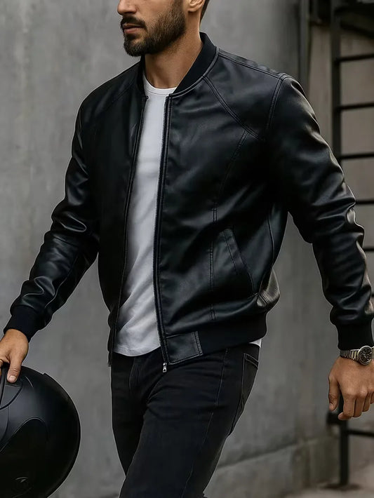 Slim Fit Bomber Jacket with Long Sleeves
