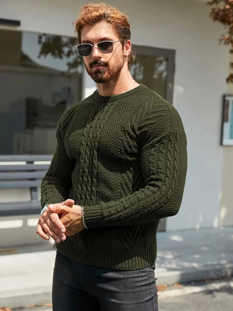 Slim fit crew neck jumper with cable pattern