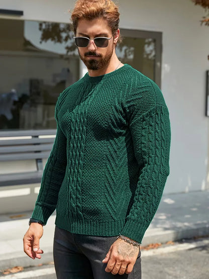 Slim fit crew neck jumper with cable pattern