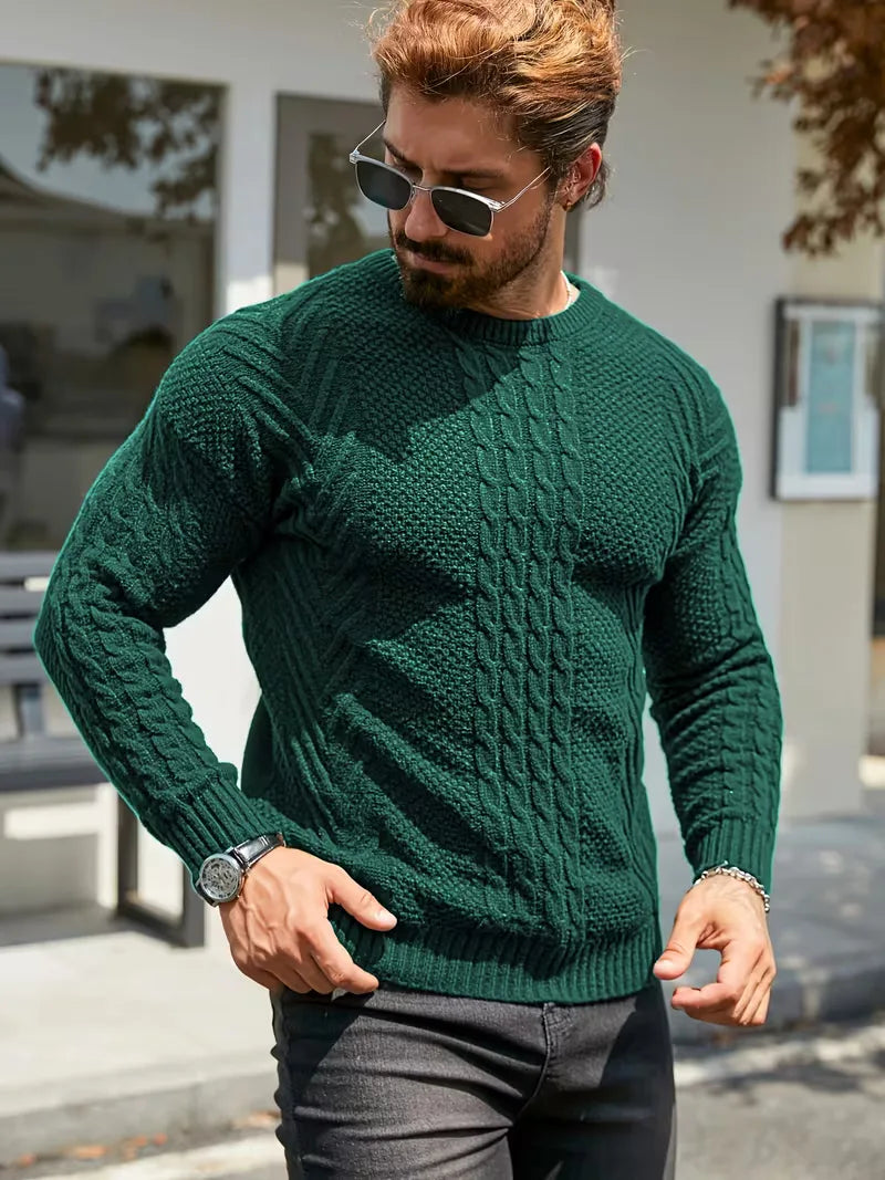 Slim fit crew neck jumper with cable pattern