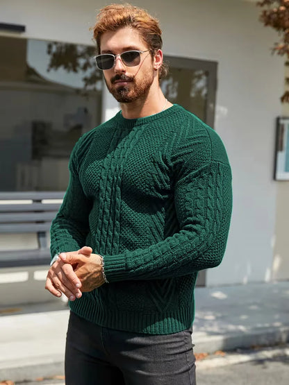 Slim fit crew neck jumper with cable pattern