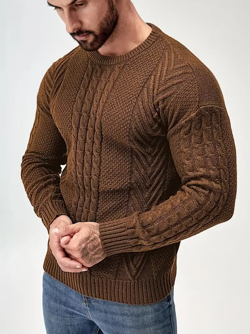 Slim fit crew neck jumper with cable pattern