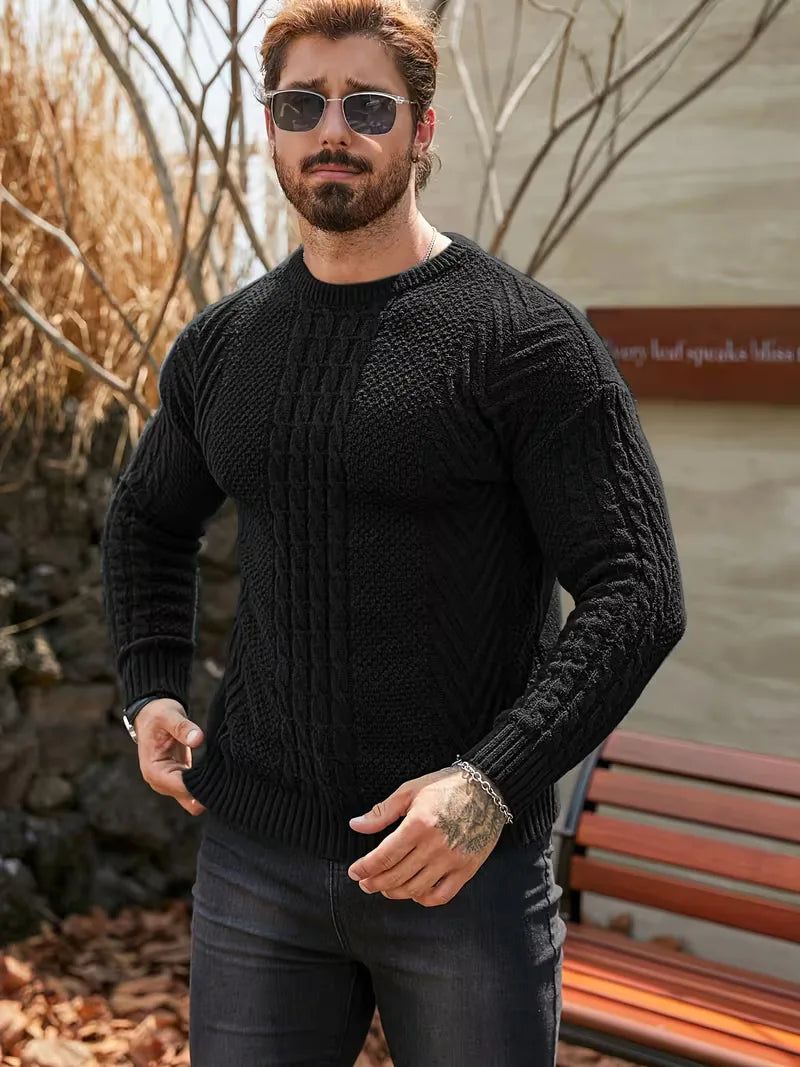 Slim fit crew neck jumper with cable pattern